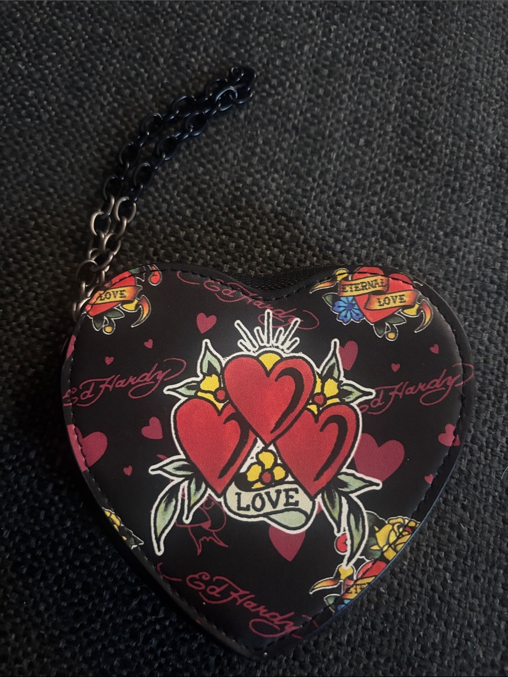 Ed Hardy Heart-Shaped Love Print Wristlet - Black & Red
